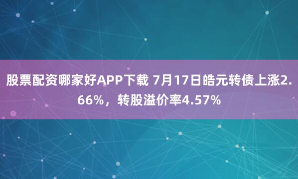 股票配资哪家好APP下载 7月17日皓元转债上涨2.66%，转股溢价率4.57%