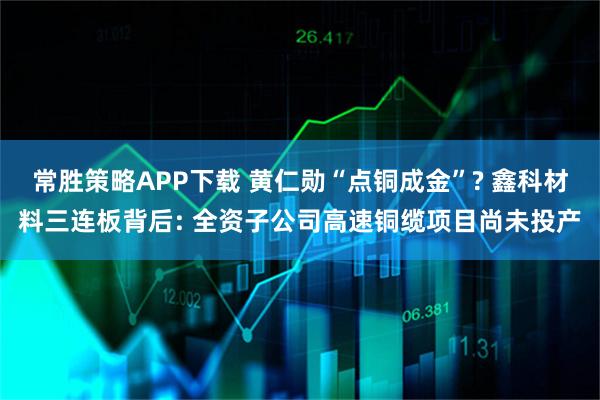 常胜策略APP下载 黄仁勋“点铜成金”? 鑫科材料三连板背后: 全资子公司高速铜缆项目尚未投产